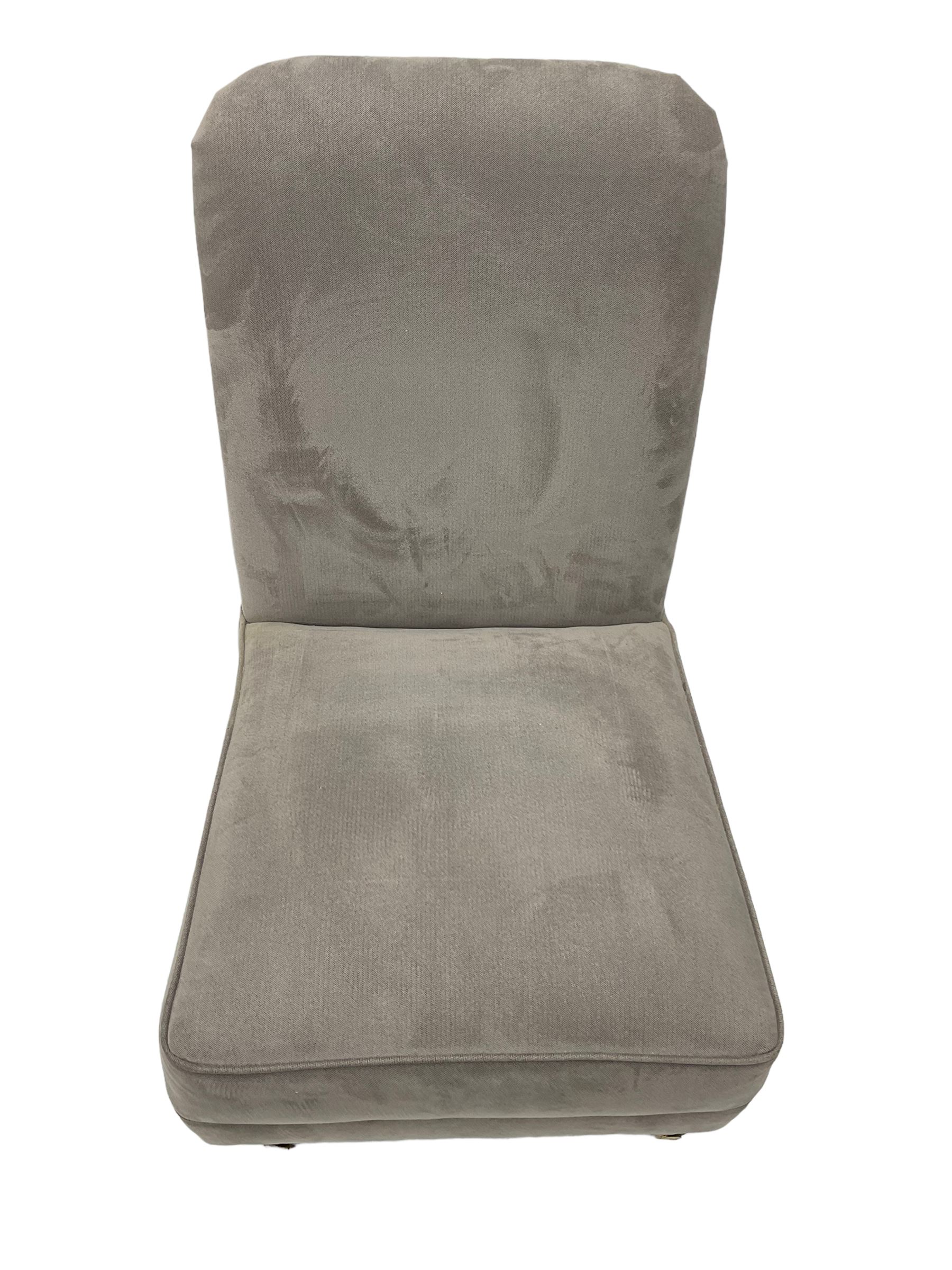 Laura Ashley - low bedroom chair upholstered in grey fabric, on tuned beech feet with castors 