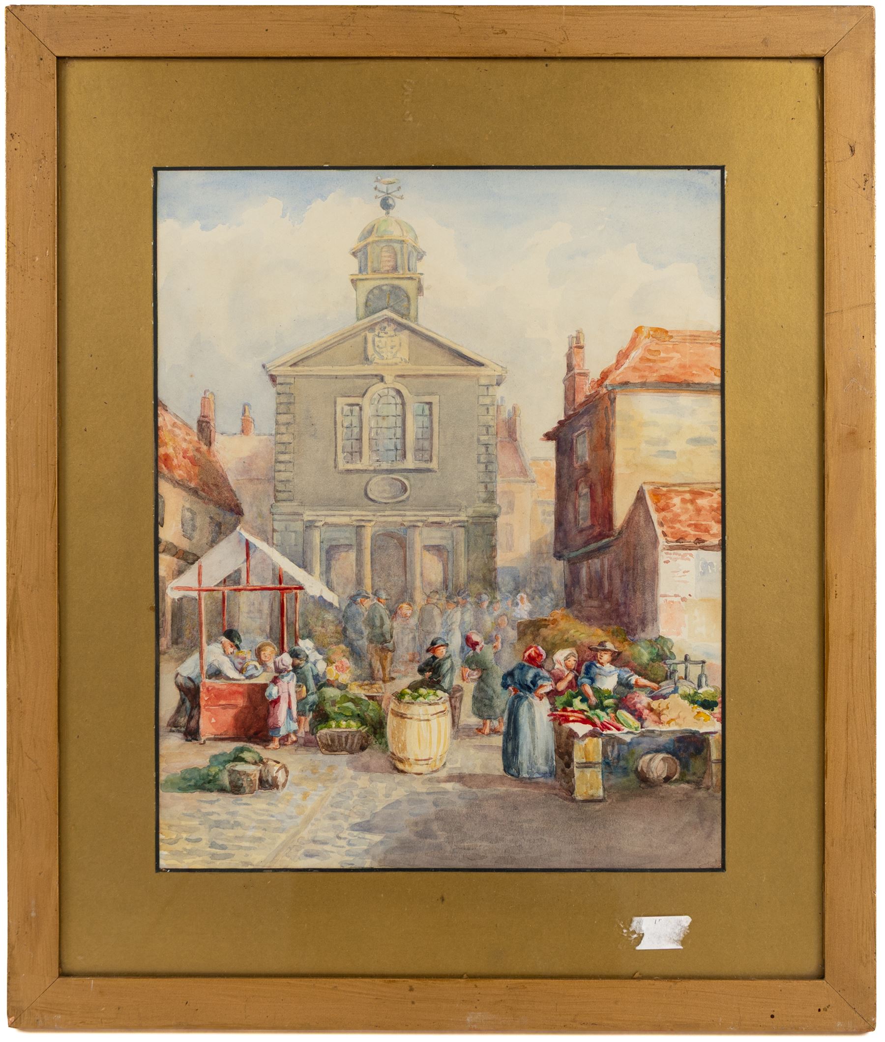 Thomas Swift Hutton (British 1860-1935): 'Tin Ghaut - Whitby', George Percy Bankart (British 1866-1929): ‘River Esk at Whitby’, Edith F Hillier (British 19th/20th Century): ‘The Market Place – Whitby'; together with other Whitby related watercolours variously signed and titled max 36.5cm x 26.5cm (6)
