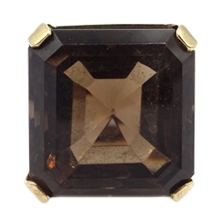  Large square smoky quartz ring, stamped 9ct  