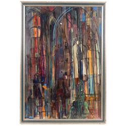 Lilian Marguerite Harrison (Yorkshire 20th Century): 'Mediaeval', oil on board signed, titled on National Society exhibition label verso, 55cm x 38cm 