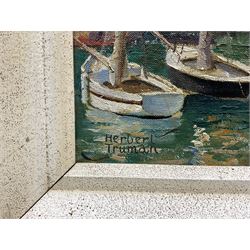 Herbert Truman (St. Ives 1883-1957): ‘Corner of Newquay Harbour’, oil on board signed, titled on label verso 31cm x 45cm