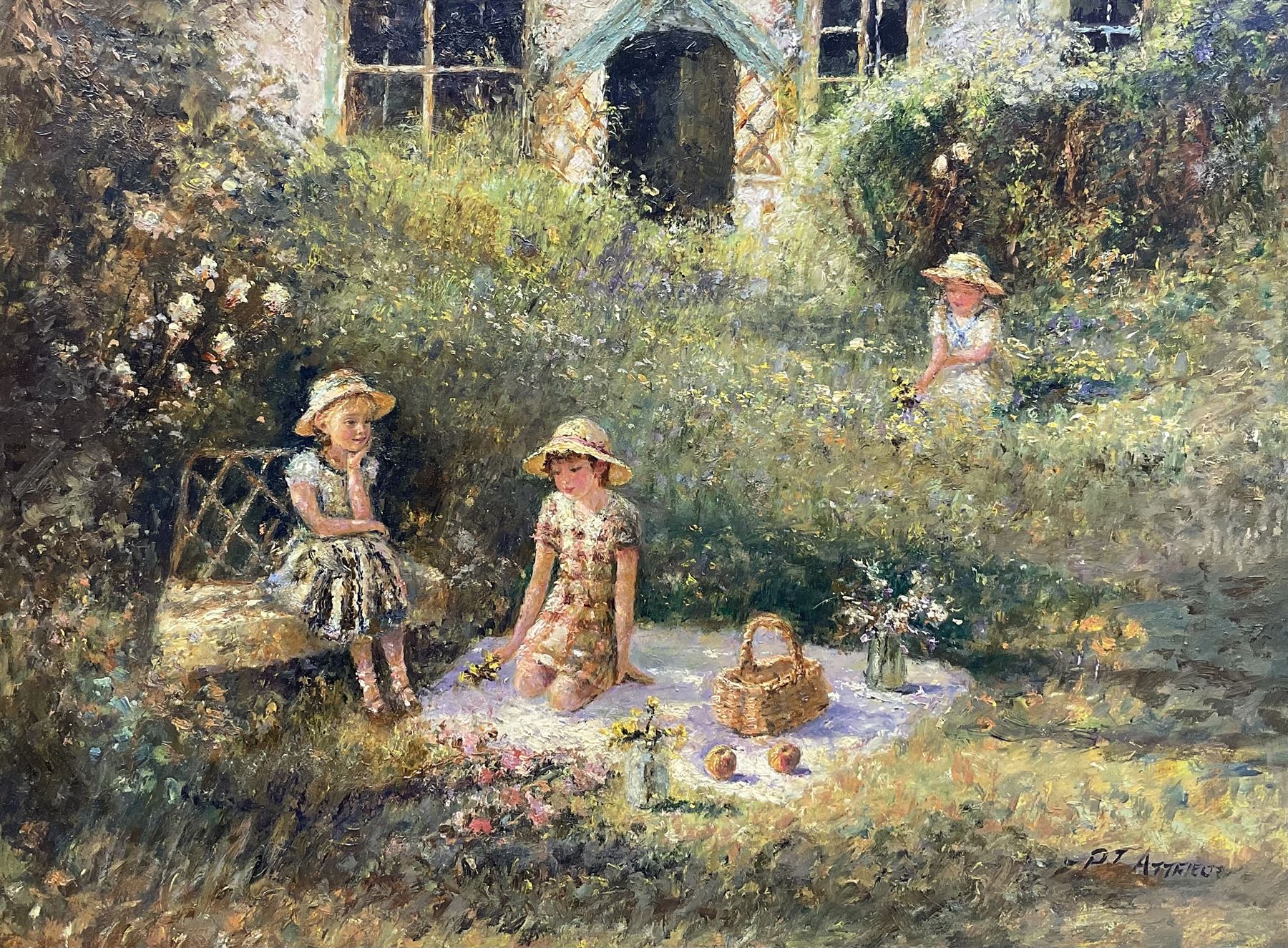 Paul J Attfield (British 1950-): Summer in the Garden, oil on canvas signed 44cm x 59cm