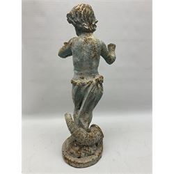 Garden ornament modeled as a putti with butterfly, H50cm