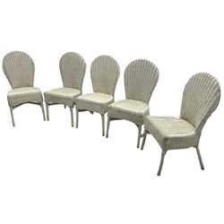Set of five white painted wicker chairs; together with two late Victorian chairs  