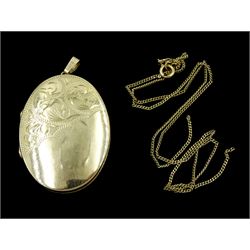 Gold oval locket pendant and a gold chain, both hallmarked 9ct
