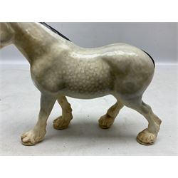 Group of three Beswick Shire horses, comprising CH. Burnham Beauty mare in matte finish, dapple grey horse and bay horse, all with stamped marks beneath