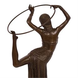 After Demetre Chiparus (1886-1947), an Art Deco style bronze modelled as a dancer with hoop, upon a stepped circular base, H51cm