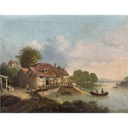 Continental School (19th century): River Landscape with Cottages, oil on canvas unsigned 34cm x 45cm