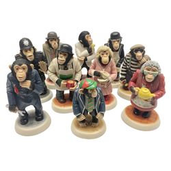 Collection of ten Robert Harrop figures of chimps from The PG Tips Collection, comprising Mr Shifter, Charlie Mr Bodgit, P.C. Gotcha, Arfa T.Leaf, Kevin Tipps, Ada, S.Bend, Dolly and Charlie