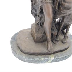 Bronzed figure 'Diana with a Dog', signed F.Preiss, upon an oval marble plinth, H46.5cm