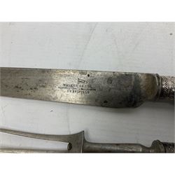 Early 20th century Indian wooden fish scabbard knife and fork serving set, together with other carving instruments with antler handles to include a Walker & Hall example