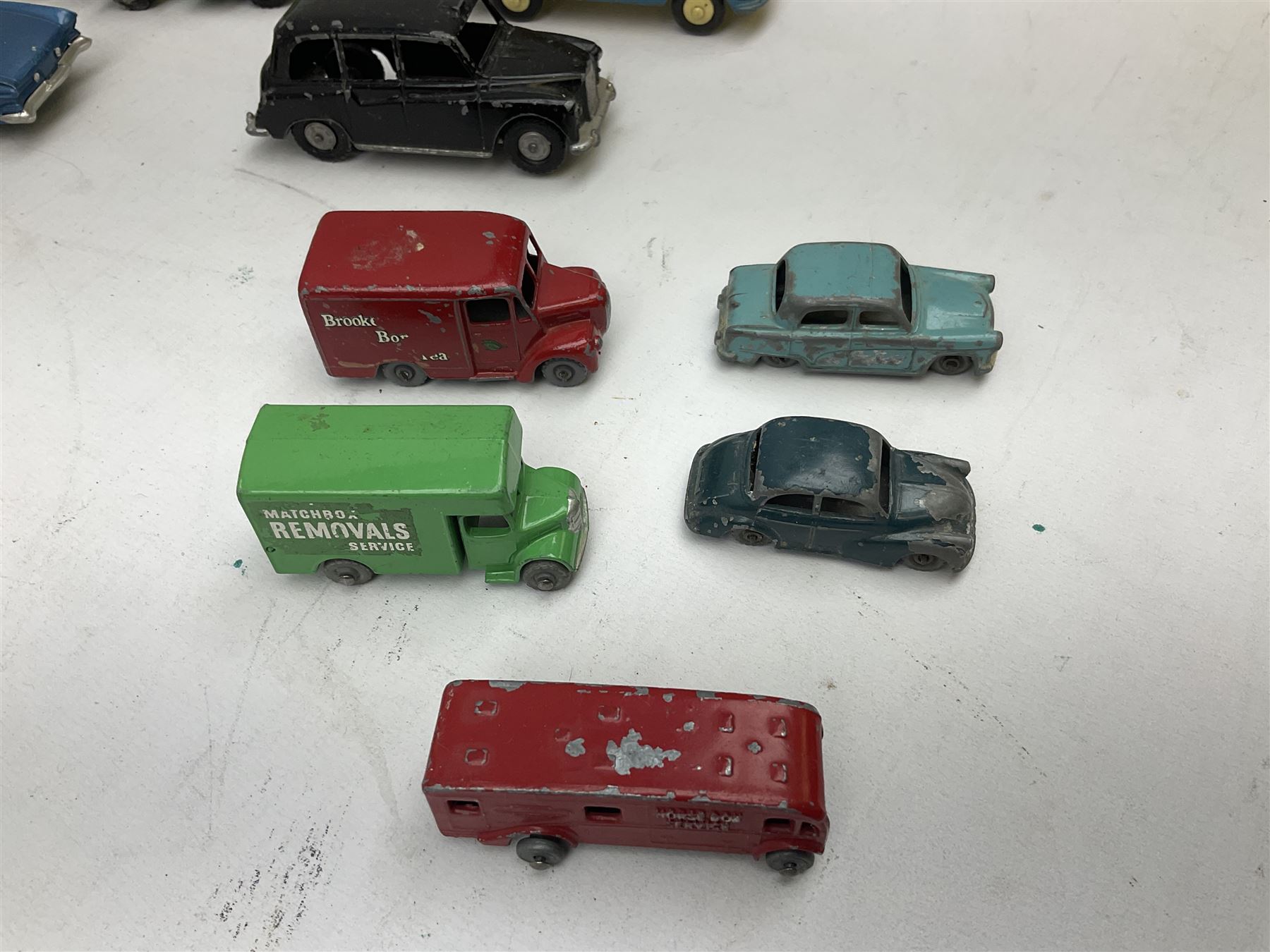 Budgie - five unboxed and playworn die-cast commercial vehicles comprising Scammell Scarab with BR Semi-Trailer, Volkswagen Pick-Up, Towing Tender & Breakdown Truck, Highwayman Transporter No.326 and Routeman Pneumajector No.322; Morestone G&E Wood open lorry and Petrol Tanker; nine early Lesney models; and small quantity of others by various makers