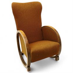 Manner of Heals - Mid 20th century Art Deco rocking chair, upholstered in orange foliate p...