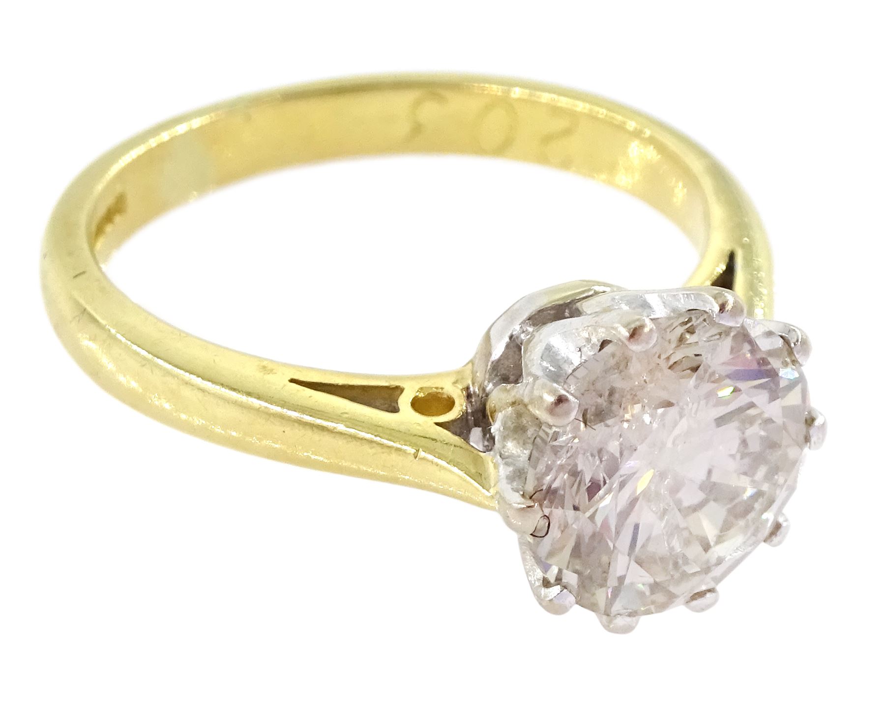18ct gold single stone round brilliant cut diamond ring, Birmingham 1994, diamond approx 1.90 carat