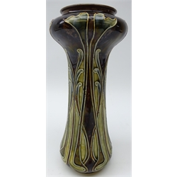  Art Nouveau Doulton Lambeth tubeline vase of waisted form, designed by Mark Marshall no. 404 H25cm   