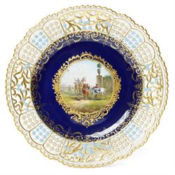 19th century Meissen cabinet plate, the reticulated border modelled with trellis panels an...