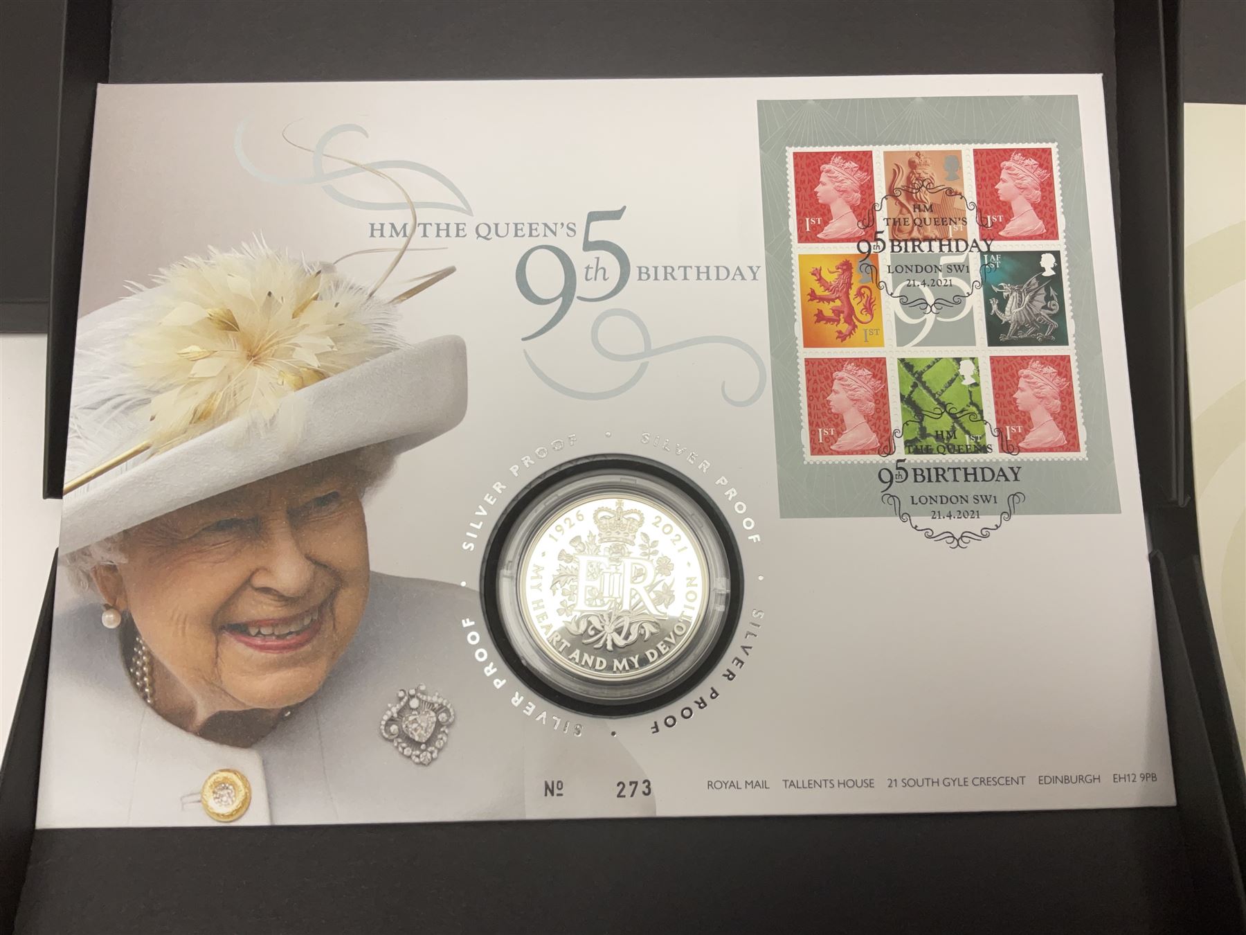 Five The Royal Mint Royal Mail silver proof coin covers, comprising 2021 'HG Wells' with two pounds, 2021 'HM The Queen's 95th Birthday' with five pounds, 2022 'Her Majesty The Queen's Platinum Jubilee 70 Years' with five pounds, 2022 'Her Majesty The Queen's Platinum Jubilee 70 Years' with fifty pence and 2022 '150 Years of The FA Cup' with two pounds, all in Royal Mail card boxes