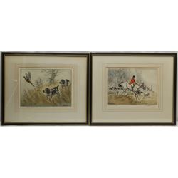 Henry Wilkinson (British 1921-2011): 'Collingwood Cockers' 'Yellow Labrador' and Fox Hunting, three limited edition colour drypoint etchings signed and numbered in pencil 27cm x 36cm