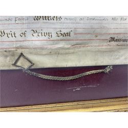 Large 18th century framed and glazed Indenture for King George III to George Rivers, Lord Rivers of Straths Saye, including frame H92.5cm L107.5cm