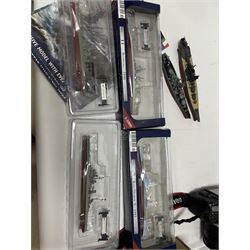 Ten Warships of WWII 1:1000 scale models with ten corresponding issues of Ships of War magazines, comprising Issue 1 Yamato, Issue 3 Bismarck, Issue 4 HMS Prince of Wales, Issue 5 USS Massachusetts, Issue 6 Tirpitz, Issue 7 HMS King George V, Issue 8 Musashi, Issue 9 USS South Dakota, Issue 10 Richelieu and Issue 11 Vittorio Veneto, models in boxes/packaging