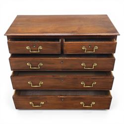 Small late Georgian mahogany chest, rectangular moulded top, above two short and three graduating long drawers, finished with square swan neck handles, raised on ogee bracket feet 