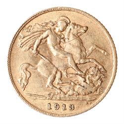 King George V 1913 gold half sovereign coin