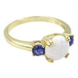 Silver-gilt opal and sapphire ring, stamped 925