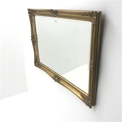 Rectangular gilt framed bevel edge wall mirror, W105cm, H74cm