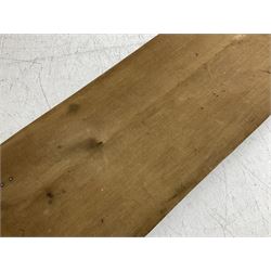 WW1 British casualty stretcher with iron mounted pitch pine sides and canvas base; stamped 'HL1917' and L7 with broad arrow in a triangle L236cm ( reputedly recovered from a barn at Bapaume on The Somme)