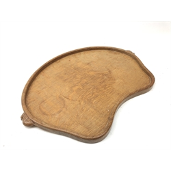  'Mouseman' oak kidney shaped tray by Robert Thompson of Kilburn, W47cm  