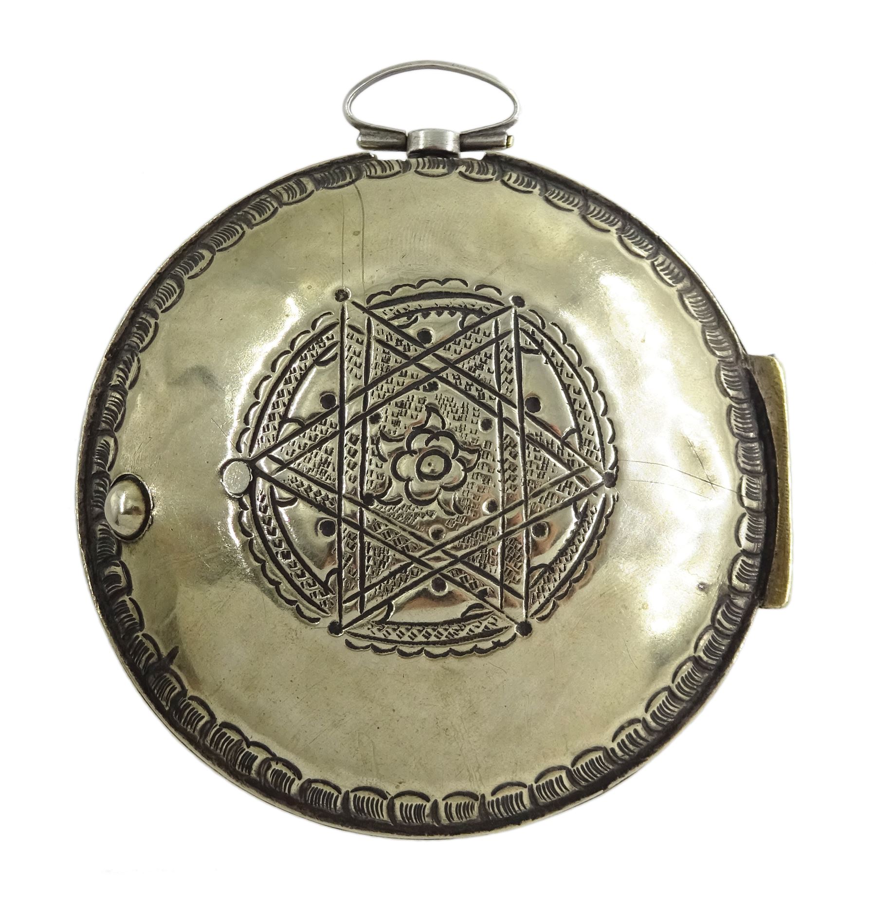 18th century silver and tortoiseshell quadruple cased verge fusee pocket watch by Graham, London, square baluster pillars, pierced and engraved balance cock, signed white enamel dial with Roman numerals and Fleur de Lys decoration, tortoiseshell third outer case with pique work to the borders, in a fitted later white metal fourth case