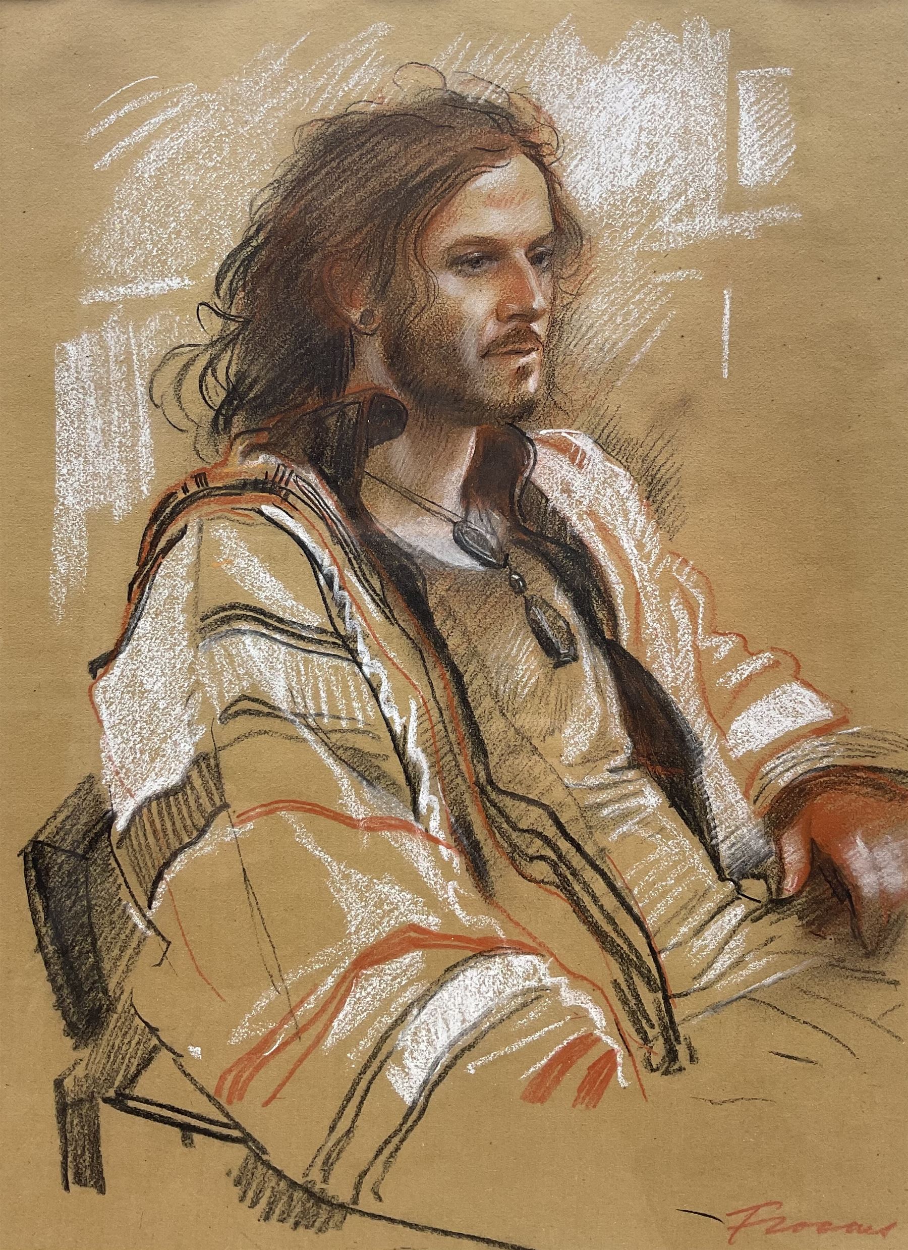 Colin S Frooms (British 1933-2017): 'Richard - Study of a Man in a Jacket', chalk sketch signed, titled verso 37cm x 27cm 