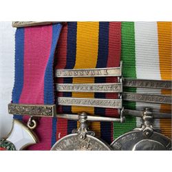 South Africa/WW1 Distinguished Service Order group of seven medals comprising D.S,O. with original ribbon bar and top bar slider, Queens South Africa Medal with three clasps for Defence of Kimberley, Orange Free State and Transvaal, Kings South Africa Medal with two clasps for South Africa 1901 & 1902 awarded to Capt. C.J. O'Gorman D.S.O. R.A.M.C., 1914-15 Star, British War Medal and Victory Medal with MID oak leaves awarded to Major (later Lt. Col.) C.J. O'Gorman D.S.O. R.A.M.C. and Kimberley Star 1899-1900; together with copies of research and biographical material