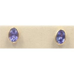  Pair of 9ct gold over tanzanite stud ear-rings stamped 375  