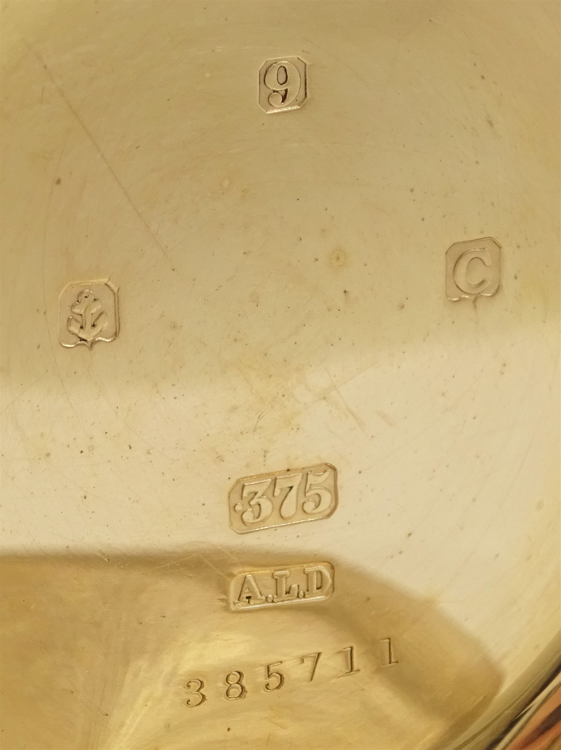 Early 20th century 9ct gold full hunter keyless lever pocket watch, white enamel dial with Roman numeral hour markers and subsidiary seconds dial, case by Aaron Lufkin Dennison, Birmingham 1927