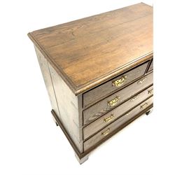 18th century oak chest, moulded rectangular top over two short and three graduating drawers, on bracket feet