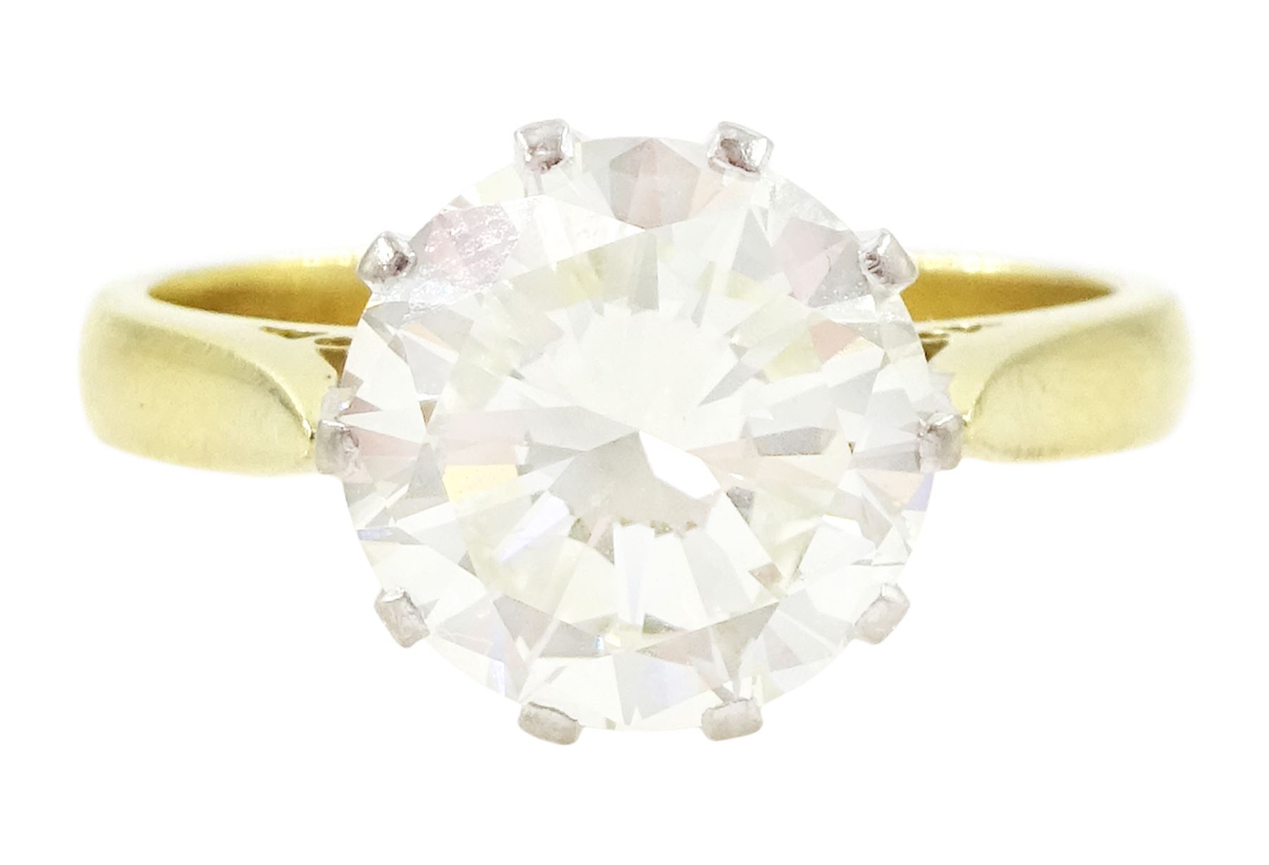 18ct gold single stone round brilliant cut diamond ring, Birmingham 1986, diamond approx 2.75 carat