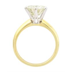 18ct gold diamond ring, six claw set with a single round brilliant cut diamond of 3.01 carat, with World Gemological Institute report