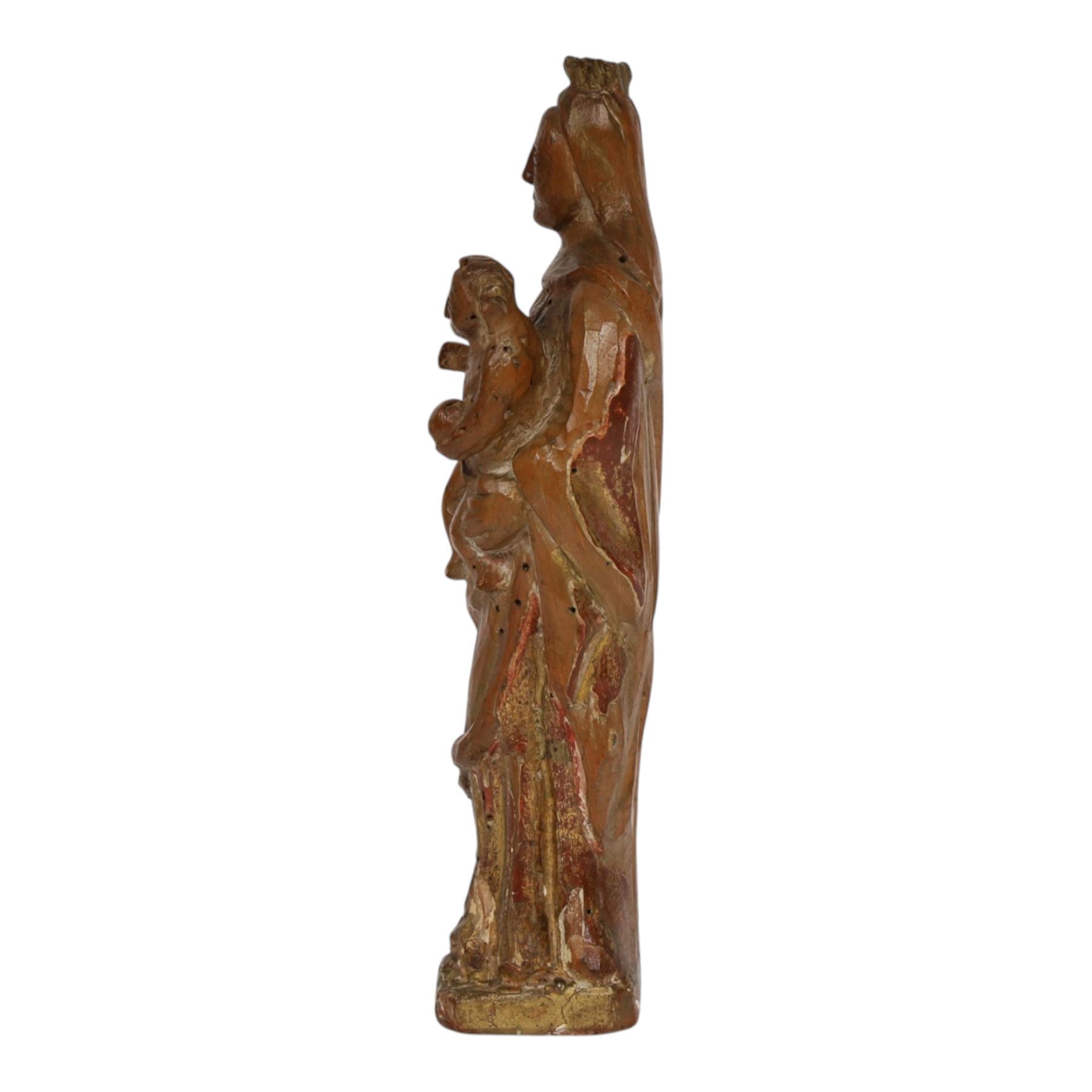 17th century carved limewood figure of a saint, with traces of original gilding, H22.5cm