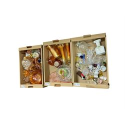Collection of carnival glass, including jug, bowls etc, with other collectables in three boxes  