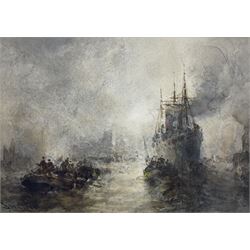 Stephen Frank Wasley (British 1848-1934): Busy Thames Scene at Sunset, watercolour signed 25cm x 36cm