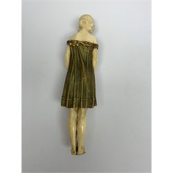Demetre Chiparus (1886-1947): Innocence, a gilt bronze and ivory figure, circa 1925, standing in contemplative post with hands clasped, upon onyx plinth, signed to base, H24.4cm