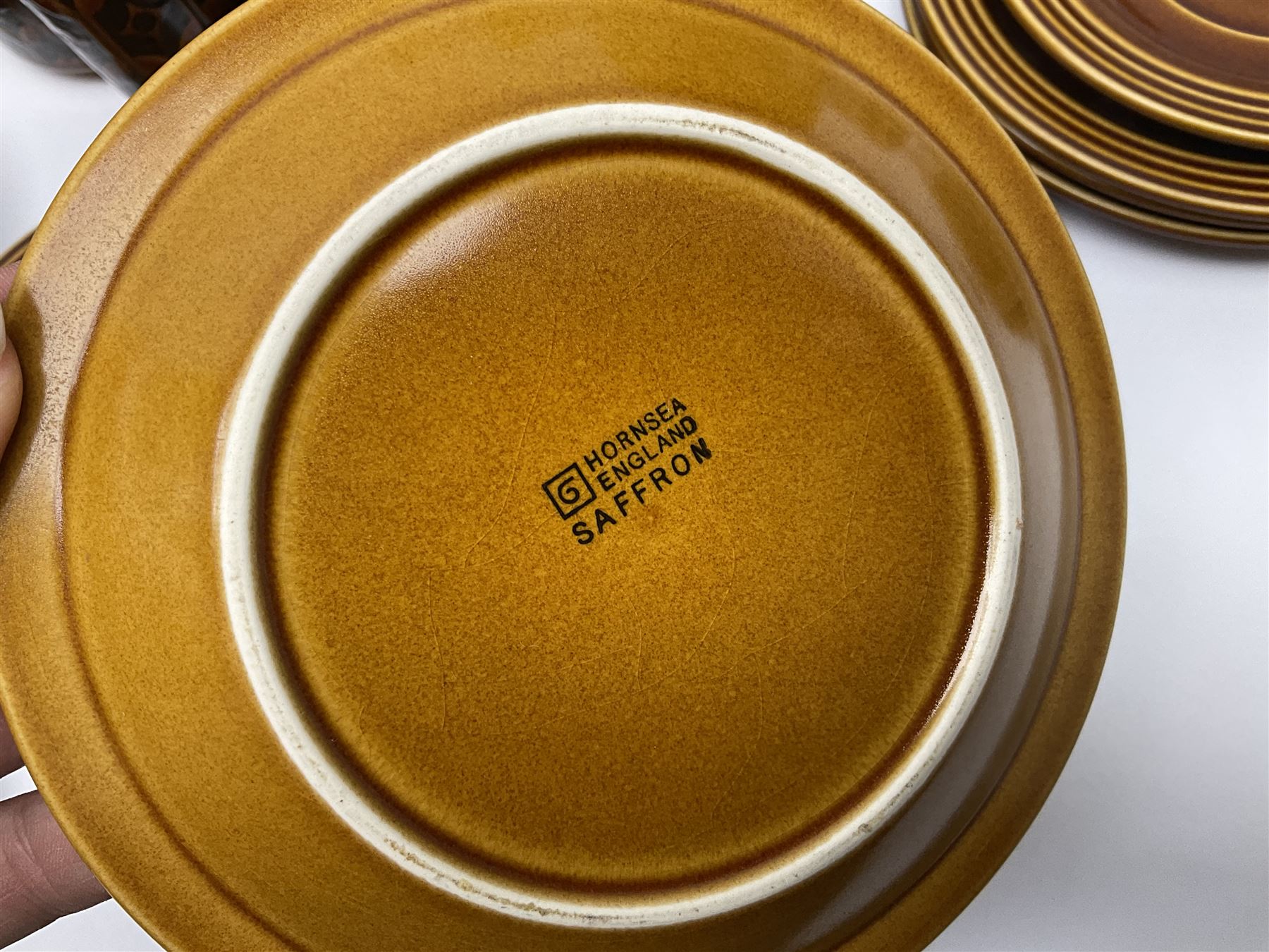 Hornsea Heirloom pattern coffee service for six, comprising of coffee pot, covered sucrier, milk jug, hot water jug, dessert plates, side plates, dinner plates, jug, salt and pepper shakers and serving platter 