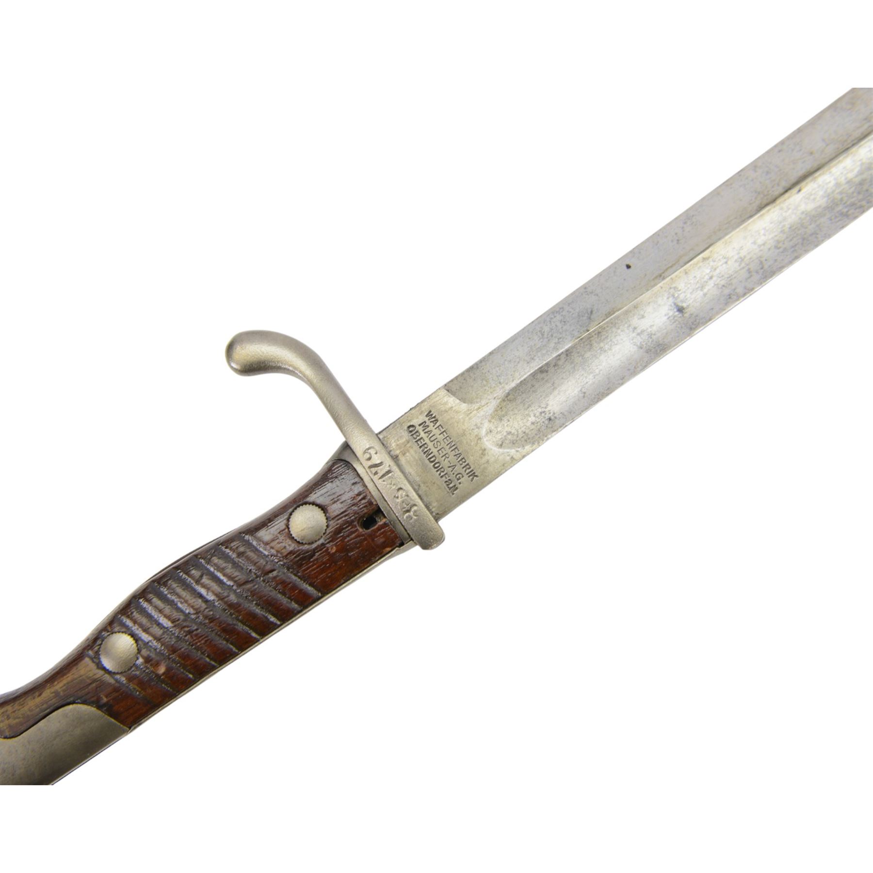 French chassepot bayonet the spine engraved St. Etienne, Mass 1876, with matching scabbard, German Waffenfabrik Bayonet and British Remington 1913 pattern bayonet 