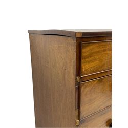 19th century mahogany straight-front chest, fitted with two short over three long cock-beaded graduating drawers, on splayed feet