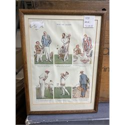 Two wicker baskets, three pine lidded bottle crates with quantity of glass bottles, comprising one with R.L. June & Co Ltd Mansfield black lettering and pair detailed Mandora Soft Drinks, Mappin & Webb blue cardboard box and framed With the Colours Punch 1924 print, larger basket W60cm