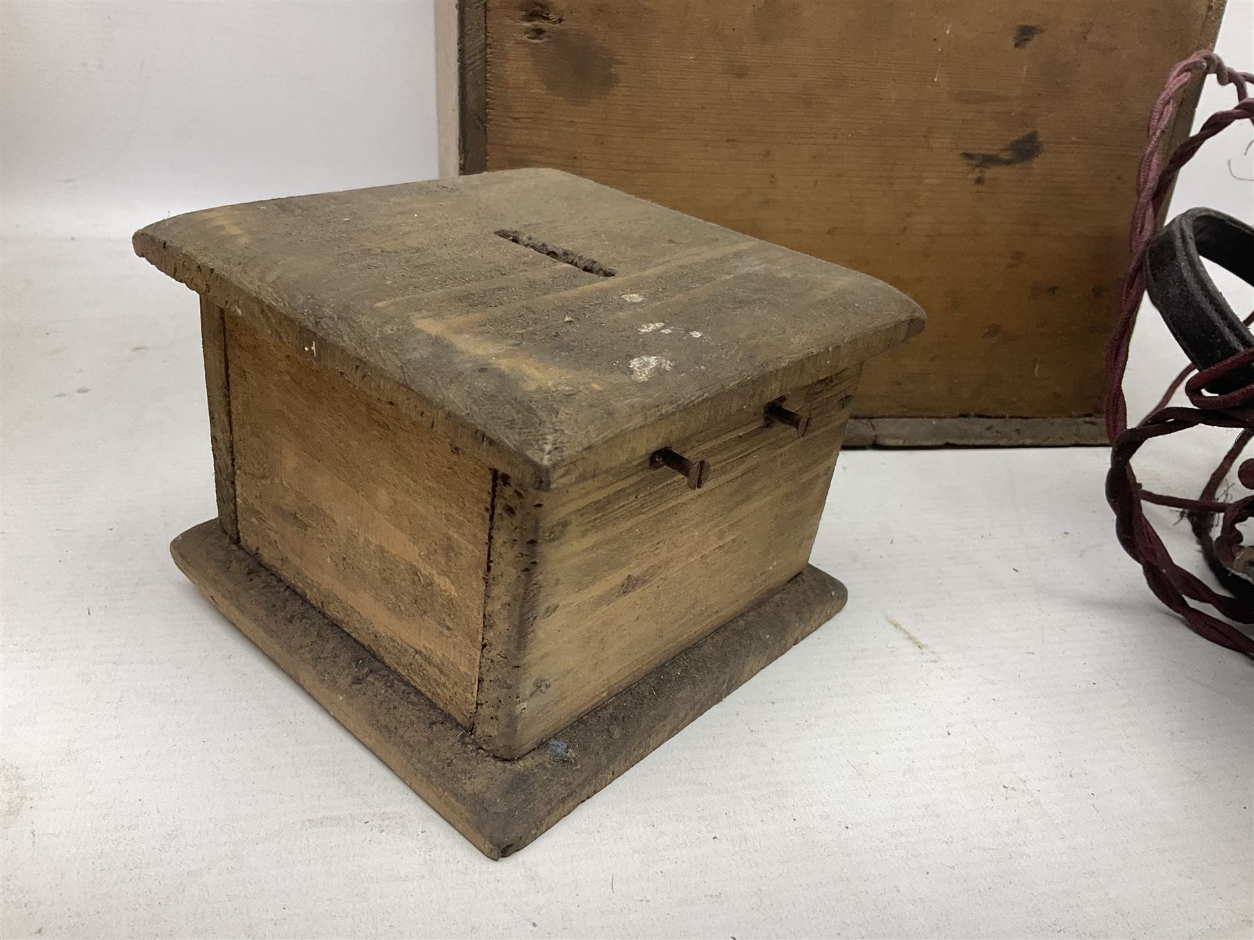 Crystal radio set, housed in pine case with headphones