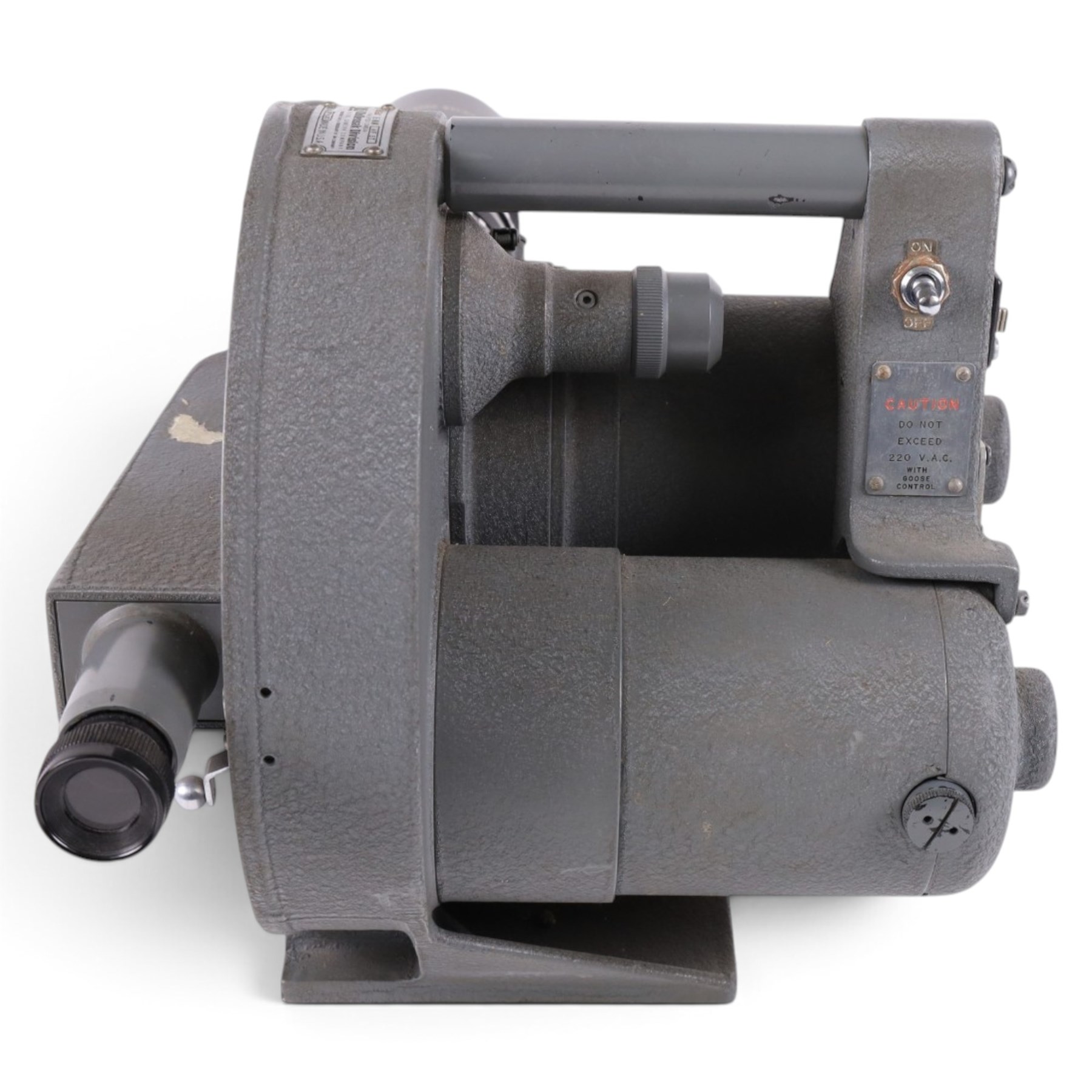 Wollensak Fastax 16mm WF 3T high speed cine camera, serial no. 16T-197, with a Wollensak Fastax Pro Raptar Telephoto lens no. E17644 with a Wollensak size 8 filter hood, made in USA circa 1955