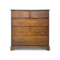 19th century oak chest, rectangular top over two short and three long drawers, on bracket feet