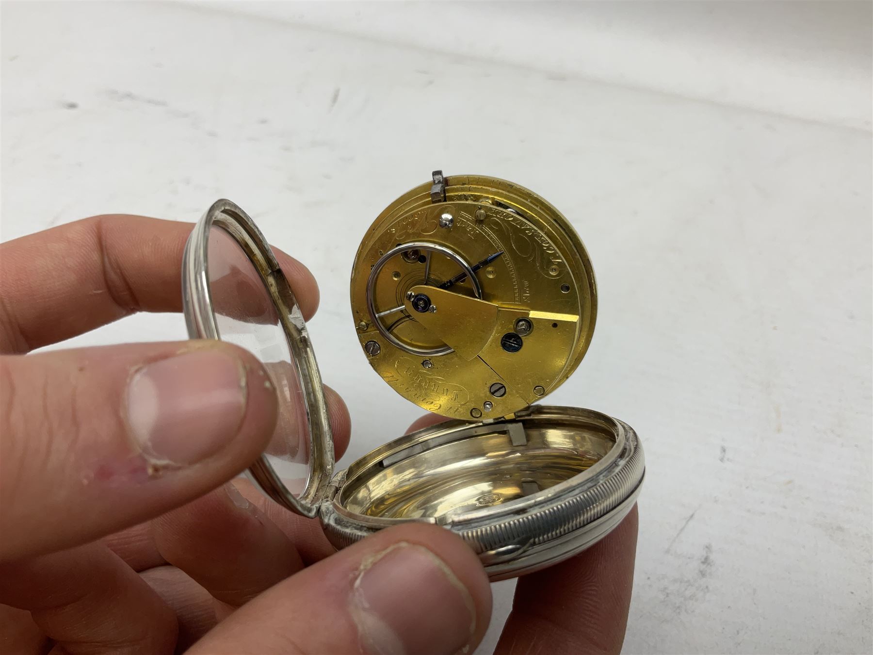 William IV silver open faced key wound pocket watch by T Cox Savory 47 Cornhill London, case hallmarked London 1836, with later key